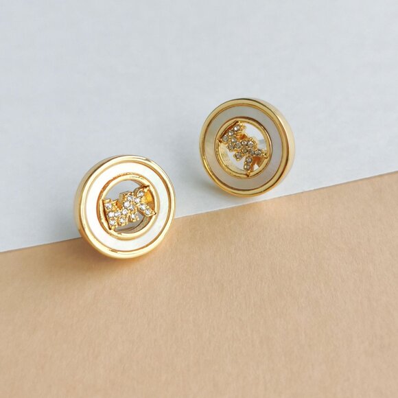 Michael Kors Crystal Pave Logo Disc Stud Earrings MKJ7764 Gold - Picture 3 of 3